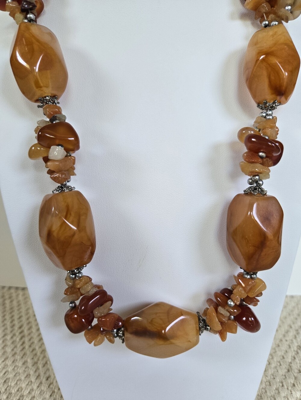 N-140- Boho Chic Carnelian Chips Statement Necklace - 23"